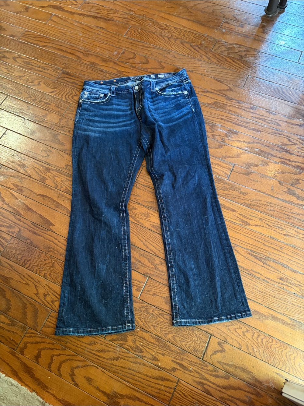 Miss Me Dark Blue Bootcut Jeans with Distressed Back Pockets - Picture 4 of 7